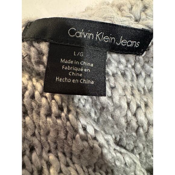 2010s Calvin Klein Chunky Knit Wool Blend Off-Shoulder Slouchy Cozy Sweater L - Picture 6 of 8